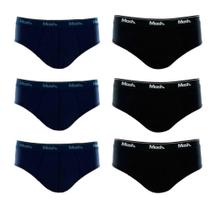 Kit 6 Cuecas Slip 100% Algodão Mash - Azul/Preto