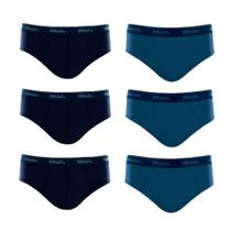Kit 6 Cuecas Slip 100% Algodão Mash - Azul