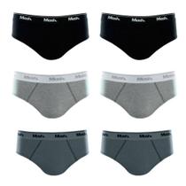 Kit 6 Cuecas Slip 100% Algodão Mash - Preto/Cinza