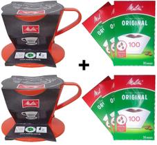 Kit 6 cx Filtro Papel 2 Suporte plást Melitta nº 100 Laranja