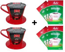 Kit 6 cx Filtro Papel 2 Suporte plást.Melitta nº100 Vermelho Kit 6 cx Filtro Papel 2 Suporte plást.Melitta nº100 Vermelho