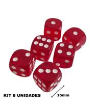 kit 6 dados para jogos colorido vermelho 15mm - BJ-POP kit 6 dados para jogos colorido vermelho 15mm - BJ-POP