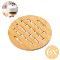 Kit 6 descanso redondo pequeno de panela quente travessa suporte bambu protetor bancada mesa cozinha - Descanso de panela