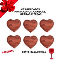 KIT 6 Descansos de Madeira Coração RUSTICA 20x18cm APOIO DE PANELAS, Canecas, Copos Xícaras, Porta copos, Cozinha