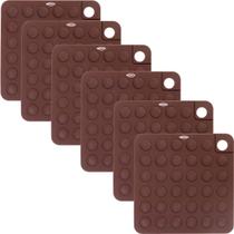 Kit 6 Descansos de Panela Silicone Apoio Quadrado Chocolate
