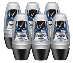 kit 6 Desodorante Roll On Rexona Masculino Active Dry 50ml