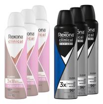 Kit 6 Desodorantes Rexona Clinical - 3 Rexona Clinical Classic 91g + 3 Rexona Clinical Clean Men 91g