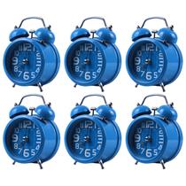 Kit 6 Despertadores de Cabeceira e Mesa Relógio Analógico de Ponteiro com Alarme Barulhento Cor Azul