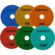 Kit 6 Disco Lixa Diamantada Úmida Porcelanato Pedra Granito Mármore Acabamento Polimento Lixamento Brilho D'Água Grão 50 100 200 400 800 1500 Stamaco