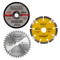 Kit 6 Discos Premium Cortes Alvenaria Madeira e Metal Kit 6 Discos Premium Cortes Alvenaria Madeira e Metal