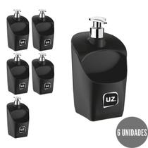 Kit 6 Dispenser Sabonete Detergente Porta Esponja Preto UZ