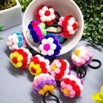 Kit 6 Elástico Xuxinhas Rabicós de Cabelo Infantil Pompom de Flor