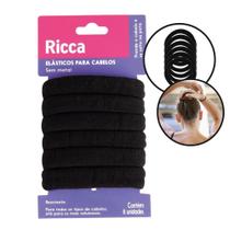 Kit 6 Elásticos para Cabelo Grosso Sem Metal Preto Ricca