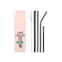 Kit 6 em 1: 4 canudos de inox (shake 8mm) + Escova + Ecobag What