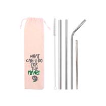 Kit 6 em 1 4 canudos de inox shake 8mm Escova Ecobag What Sustentável