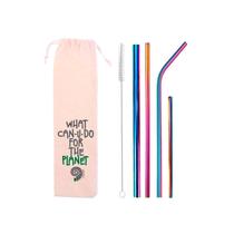 Kit 6 em 1 4 canudos de inox shake 8mm Escova Ecobag What Sustentável