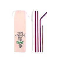 Kit 6 em 1 4 canudos de inox shake 8mm Escova Ecobag What Sustentável