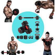 Kit 6 em 1 Barra Anilha Musculação Halter Kettlebell 20KG/30 Kg Academia Ajustável Envio Rapido