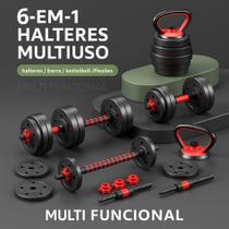 Kit 6 em 1 Barra Anilha Musculação Halter Kettlebell 20KG/30 Kg Academia Ajustável Envio Rapido