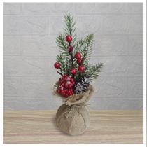 Kit 6 Enfeite De Mesa Natal Berry Vermelhos E Saco De Juta 28cm