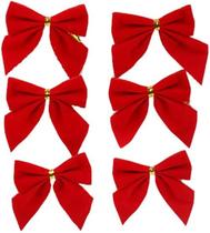 Kit 6 Enfeite De Natal Laço Vermelho De Veludo Linha Luxo
