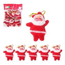 Kit 6 Enfeites Papai Noel Veludo Vermelho Natalino 5 cm - FMSP