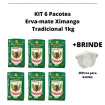 Kit 6 erva-mate ximango tradicional 1kg vácuo+2 filtros