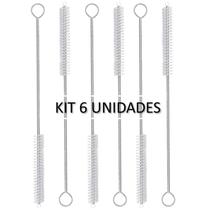 Kit 6 Escova de limpeza de canudo Cerdas Nylon Haste Inox Flexível 21cm
