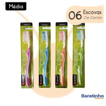 Kit 6 Escova Dental Média Dupla Ação C/ Limpador De Língua - Segma