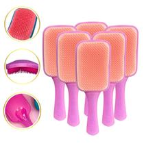 Kit 6 Escova Pente Cabelo Raquete Flex Mágica Glitter Cores