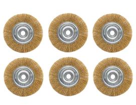 Kit 6 escova rotativa circular latonada 6" x 1/2" para motoesmeril Kit 6 escova rotativa circular latonada 6" x 1/2" para motoesmeril