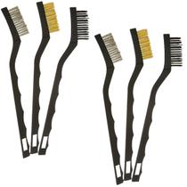 Kit 6 Escovas Aço Multiuso Aço Latão Nylon Cabo Plástico Kit 6 Escovas Aço Multiuso Aço Latão Nylon Cabo Plástico