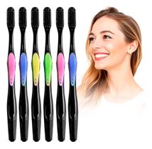 Kit 6 Escovas De Dente Revolution Preta Cerdas Macias Adulto