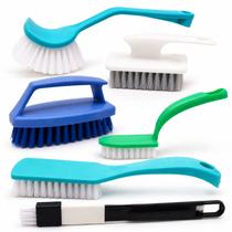 Kit 6 Escovas Multiuso Para Limpeza Pesada Casa Carro Cozinha Banheiro Tênis Sofá Tapete Rejunte Trilhos Frestas Estofados Pia Azulejo