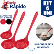 Kit 6 Escumadeiras De Silicone Utensílios De Cozinha Premium Alta Resistência Térmica Promoção Imperdível