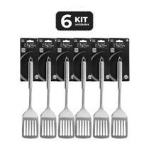 Kit 6 espatula vazada em inox 31 cm