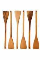 Kit 6 Espátulas De Pau 30 Cm Em Madeira Artesanal Teixeira Cor:Marrom-claro