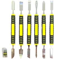 Kit 6 Espátulas ponta Dupla em Aço Cabo Emborrachado p/ Manutenção Smartphone Tablets Eletrônica