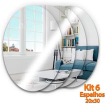 Kit 6 Espelho Decorativo Acrílico Oval 30x20cm Adesivo Sala Banheiro