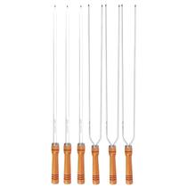 Kit 6 Espetos 70cm Preparo Churrasco Simples e Duplo Cabo Madeira Alumínio Mor