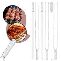 Kit 6 Espetos Alumínio Chato Duplo 55cm para Churrasco Carne Costela Linguiça Aperitivos Fogo de Chão Churrasqueira Alvenaria Portátil Conjunto