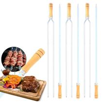 Kit 6 Espetos Alumínio Chato Duplo para Churrasco Profissional Carne Costela Linguiça Aperitivos Fogo de Chão Churrasqueira Alvenaria Portátil