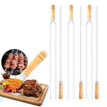 Kit 6 Espetos Alumínio Chato Duplo para Churrasco Profissional Carne Costela Linguiça Aperitivos Fogo de Chão Churrasqueira Alvenaria Portátil
