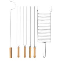 Kit 6 Espetos Churrasco Churrasqueira 75cm Aço Cabo Madeira