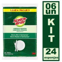 Kit 6 Esponja Bucha Limpeza Pesada Scotch-Brite 24UN Antibac Kit 6 Esponja Bucha Limpeza Pesada Scotch-Brite 24UN Antibac