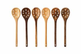 Kit 6 Espumadeiras De Pau 30cm Em Madeira Teixeira Pro Cor:Marrom-Claro