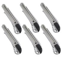 Kit 6 Estilete Metálico Reforçado Profissional Trava automatica 18mm Worker Kit 6 Estilete Metálico Reforçado Profissional Trava automatica 18mm Worker