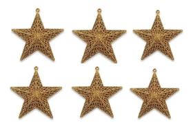 Kit 6 Estrelas Glitter Pendente Enfeite Para Árvore De Natal Cor Dourado