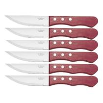 kit 6 Faca Inox Com Cabo Madeira Outback Churrascaria 24,5 Cm Cor Cinza/marrom