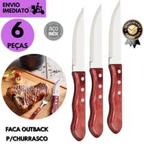 Kit 6 Faca Steak Jumbo Cabo Madeira Inox Profissional Churrasco excelente Corte Kit 6 Faca Steak Jumbo Cabo Madeira Inox Profissional Churrasco excelente Corte